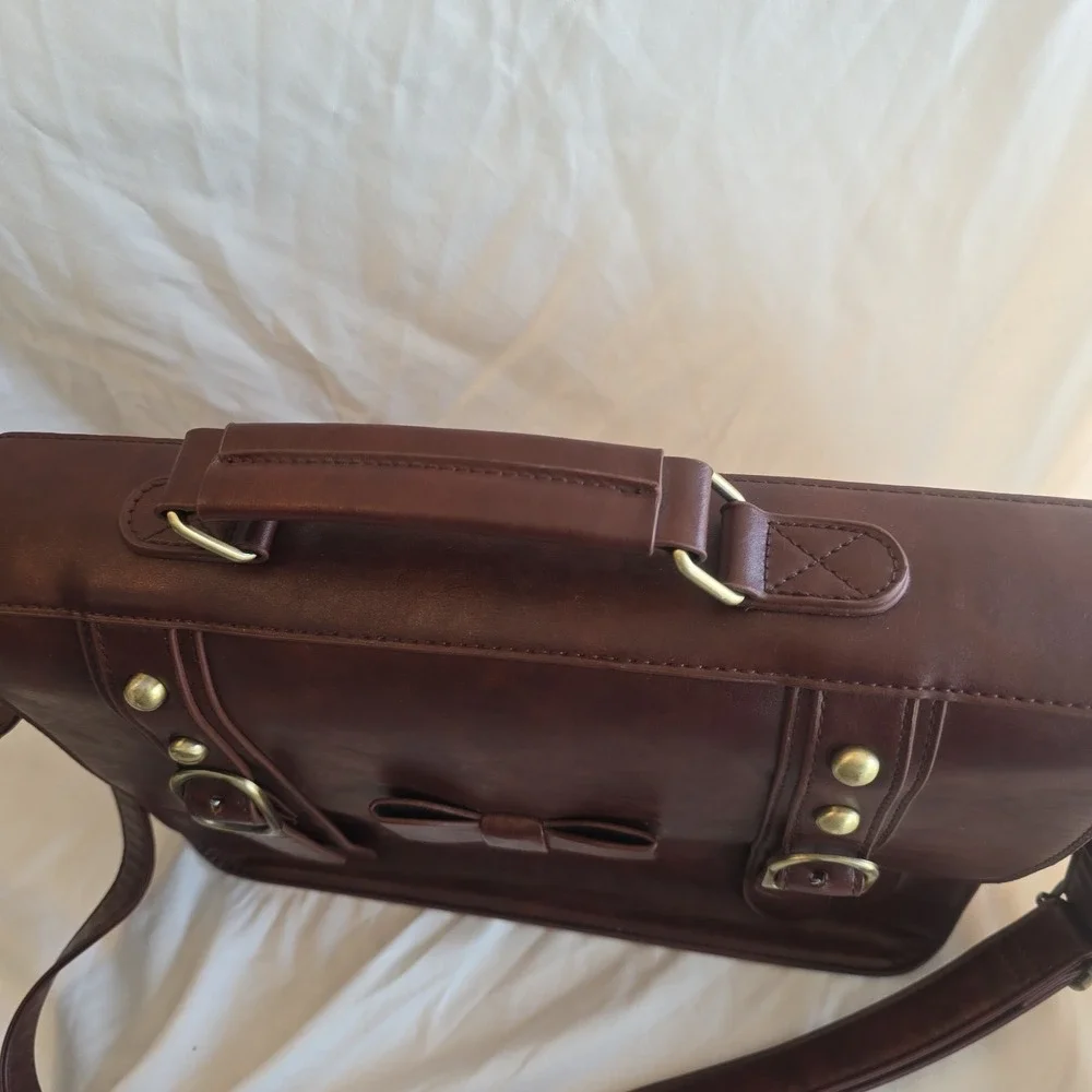 Ecosusi Women Faux-Leather Messenger Shoulder Satchel Weekender Bag Bow Accent